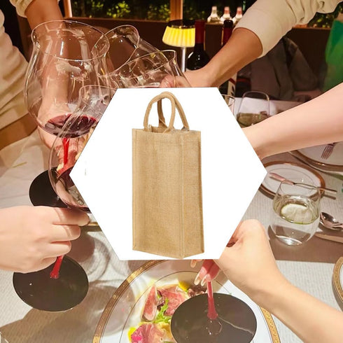1Pack Jute Burlap 2 Bottle Wine Gift Tote Bags - Reusable with Soft Cotton Handles for Weddings, Parties, Birthdays