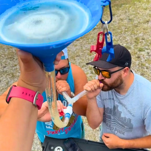 Beer Bong Tube and Funnel - with Valve, Optional Single or Double Header Y-Attachment, 5 Interchangeable Mouthpieces