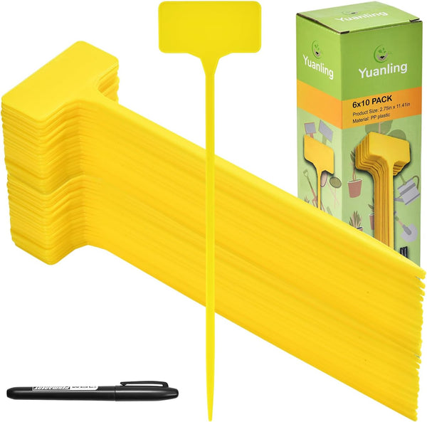 Yuanling 60PCS Waterproof Plant Labels, T-Type 11.4" Large Plastic Tags for Indoor Outdoor Plants, Herbs, Flowers,