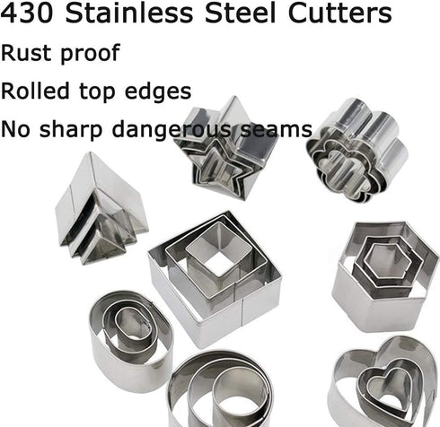 Mini Metal Cookie Cutters Set - 24 Pcs Geometric Shapes Stainless Steel Cookie Biscuit Cutters for Baking