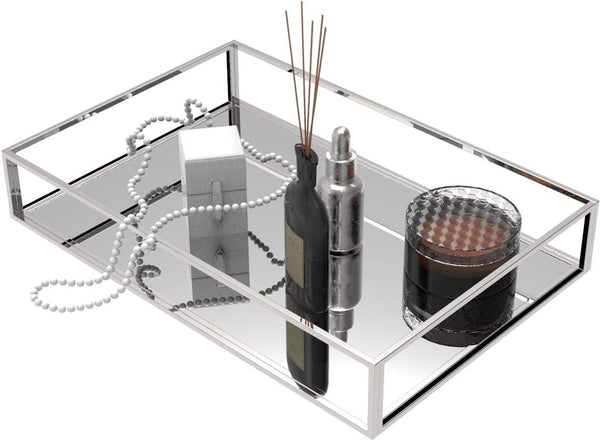 Clear Organizing Trays, Silver Mirror Tray for Room Decor, Exquisite Makeup, Jewelry, Vanity, Bathroom Storage Organizer