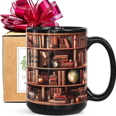 FALJIOK Novelty Library Bookshelf Coffee Mug Gifts for Book Lovers Readers Bookish Writer,