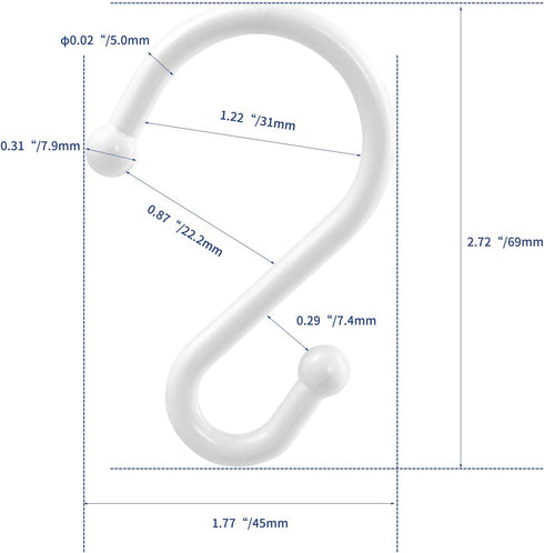 Metal Shower Curtain Hooks, Set of 12 Rust Resistant S Shaped Rings for Shower Curtains, Kitchen Utensils, Towels
