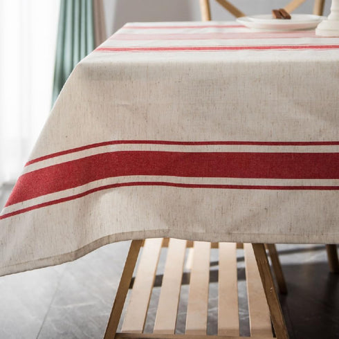 ArtBud 60"70"(4-6 White Red Tablecloth Cotton Linen Farmhouse Table Cover Soft Washable Table Top for Parties Coffee