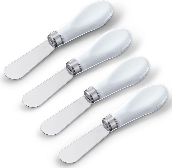 Mixweer 4 Pcs Butter Knife - Stainless Steel Spreader Knife with White Porcelain Handle, 5.1 Inch