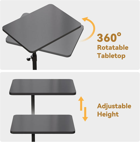 360 NiHome Minimalist Height Adjustable End Table, Rotatable Sofa Armrest Side Tray Table, Adjustable Legs Space-Saving