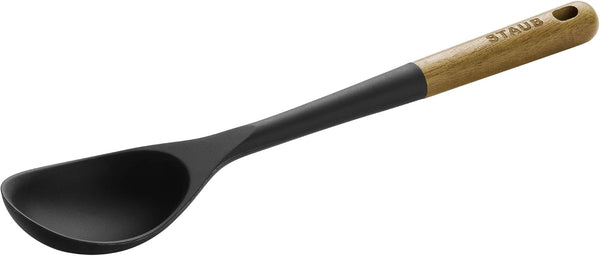 STAUB Serving Spoon: Durable BPA-Free Matte Black Silicone with Acacia Wood Handles for Nonstick Cooking