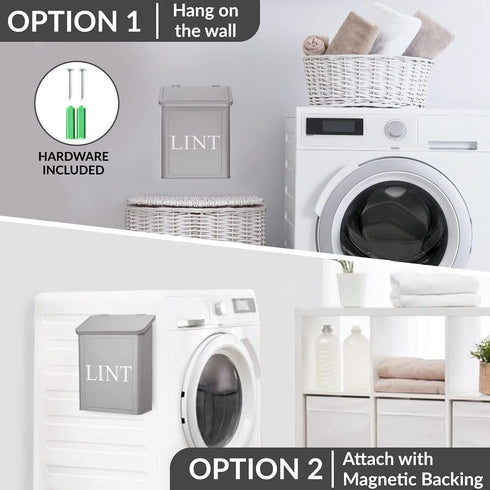 Calindiana Modern Farmhouse Metal Magnetic Lint Bin for Laundry Room Decor with Lid, Wall Mount Space Saving Trash Can,