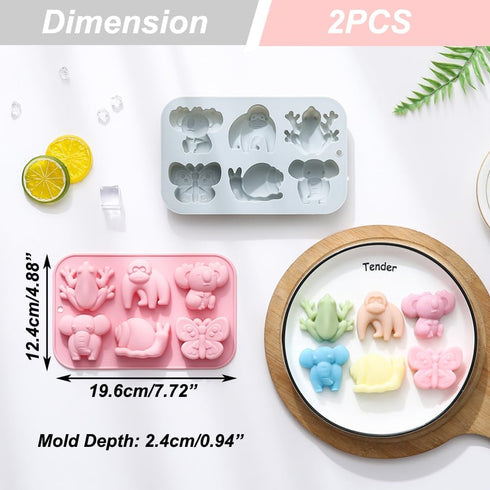 2 Pack Gummy Chocolate Molds Elephant Monkey Frog Silicone Molds for Cake Jello Ice Cube Crayon, Cake Decoration Soap