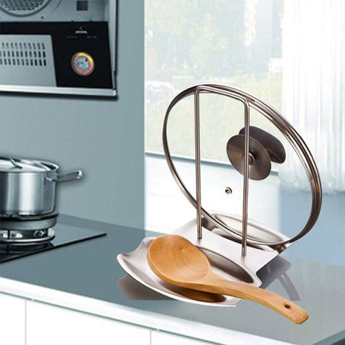 Pot Lid Holder Spoon Rest, Stainless Steel Utensils Organizer, Multifunctional Storage Rack for Kitchen Decor Tool