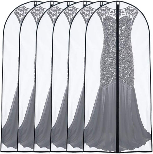 Garment Bags for Hanging Clothes, 24'' x 60'' (Set of 6) Foldable Washable Dress Covers for Long Dresses and Costumes