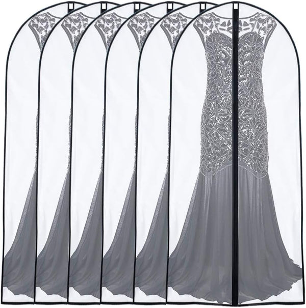 Garment Bags for Hanging Clothes, 24'' x 60'' (Set of 6) Foldable Washable Dress Covers for Long Dresses and Costumes
