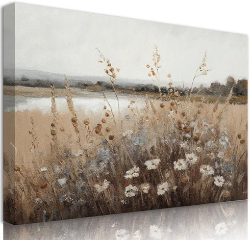 Framed Vintage Wall Art Country Field Landscape Oil Painting, Classical Paintings Poster Prints for Living Room 16x12