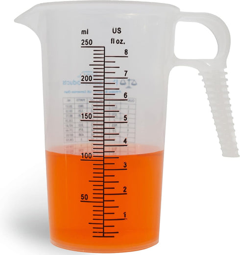 8oz 1 Cup Measure Pitcher with Conversion Chart, Food Grade for Cooking, Home Hobbies, High Chemical Resistance