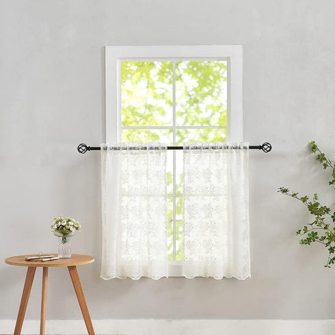 YJ YANJUN Lace Kitchen Curtains 24 inch Length Sets, Vintage Sheer RV Curtains for Camper Windows (Ivory)