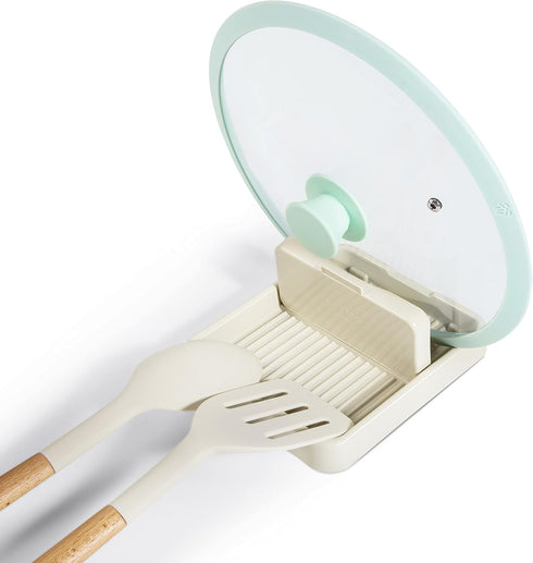 Spoon Rest with Pot Lid Holder for Stove Top, Kitchen Counter Spoon Holder, Neat & Drip-Free for Cooking or Eating