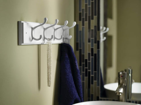 Liberty Hardware 129847 18-Inch Coat and Hat Rack with 4 Heavy Duty Hooks, White