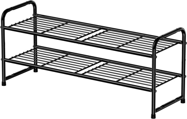 2 Tier Shoe Rack, 32.5" Wide Shoe Organizer Sturdy Metal for Entryway,