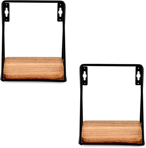 Floating Shelf Set of 2, Iron and Acacia Wood Wall Mounted Shelves for Living Room, Bedroom, Bathroom