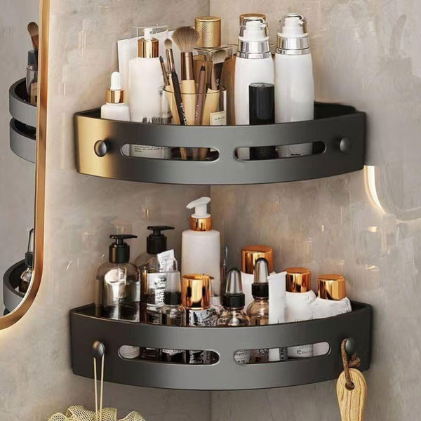 Generic Corner Shower Caddy, Black Wall Mounted Bathroom Storage Rack, Plastic Organizer Shelf