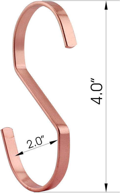 10-Pack 4 Inch Rose Gold Chrome Finish Steel Hanging Flat Hooks - Heavy-Duty S Hooks for Kitchenware & Gardening