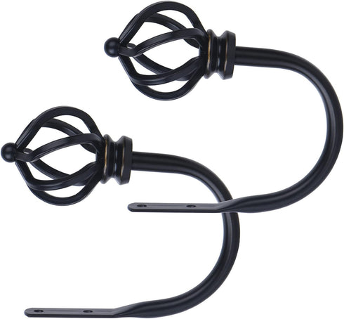 KAMANINA Decorative Curtain Drapery Holdbacks, Twisted Cage Finials, Black (1 Pair/2 Pack)