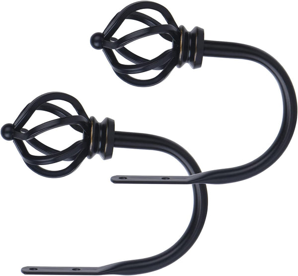 KAMANINA Decorative Curtain Drapery Holdbacks, Twisted Cage Finials, Black (1 Pair/2 Pack)
