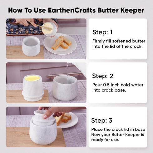 4.25 Inches Counter, Countertop Marble Butter Keeper White Butter Dish with Lid Handmade French Butter Crock