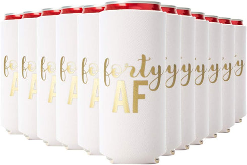 Forty AF Can Coolers, Set of 12 for 40th Birthday Favors and Party Decorations for Men and Women