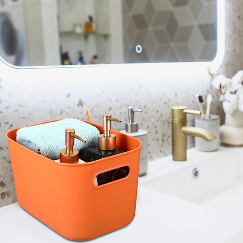 Hoolerry 8 Pieces Colorful Storage Bins with Lid and Handle - Stackable Plastic Baskets for Bedroom Office