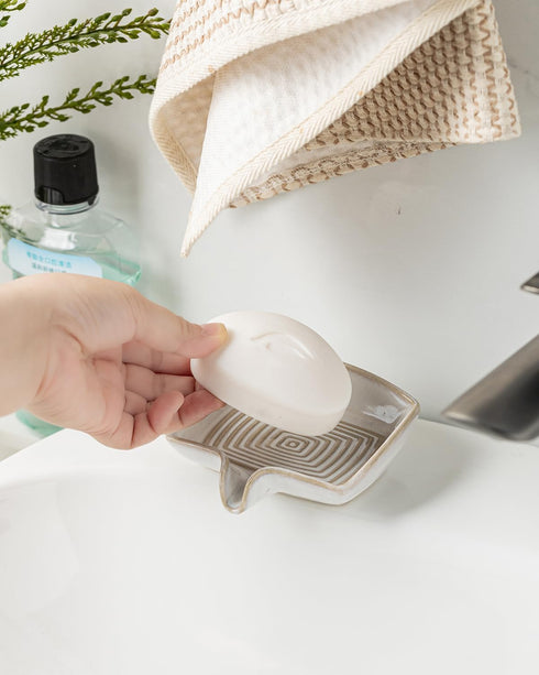 Countertop, Soap Dishes, Ceramic Shower Soap Dish with Waterfall Design Bar Soap Holder Self Draining Soap Saver