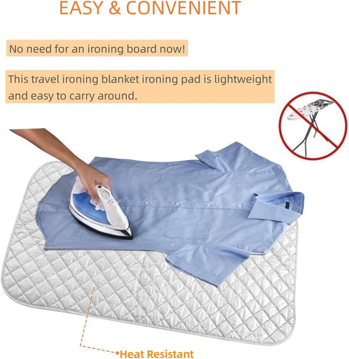 Ironing Mat Blanket, Portable Travel Ironing Pad, Quilted Heat Resistant Cover for Washer, Dryer, Table Top 33"X19"