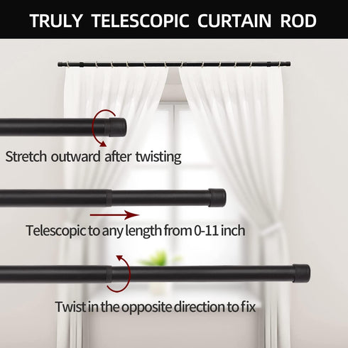 Drapery Window Curtain Rods, 1 Inch Adjustable Heavy Duty Curtain Rod with Brackets, 66 to 120 Inch, Black