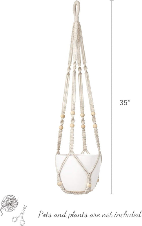 35 Inch, Set 1 Mkono Macrame Plant Hanger Indoor Hanging Planter Basket with Wood Beads Decorative Flower Pot Holder No