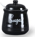 HAOTOP Farmhouse Porcelain Sugar Bowl with Lid and Spoon, 12oz, Easy to Clean (Black)
