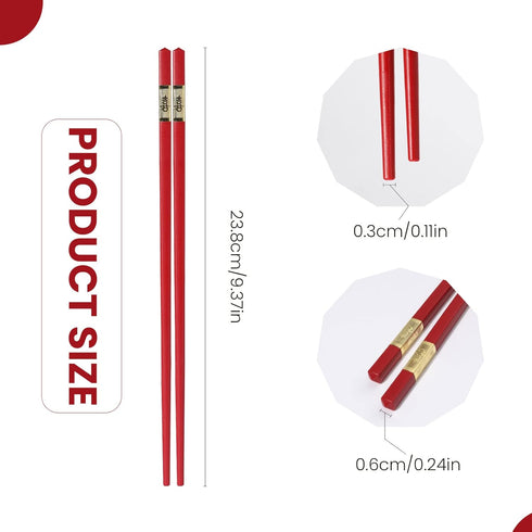 EORTA 10 Pairs Red Fiberglass Chopsticks, 24 CM, Reusable, Dishwasher Safe, Chinese Luck Words Printed