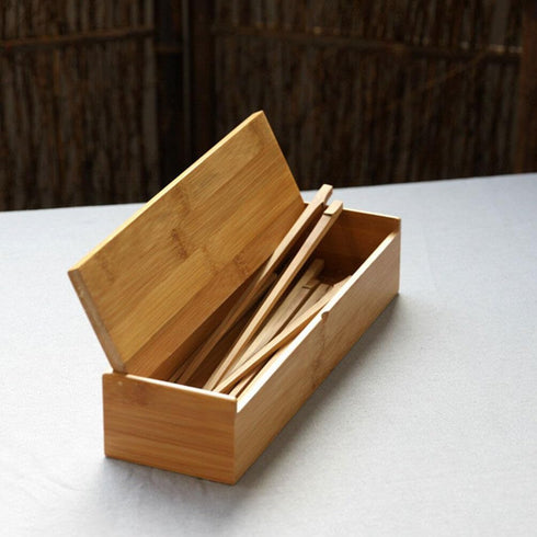 Flatware Wood Tray with Lid, Bamboo Kitchen Cutlery Drawer Organizer, Silverware Storage Container for Tableware