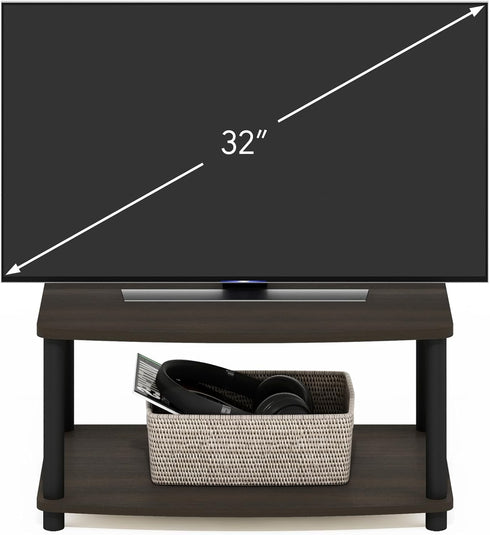 2-Tier 32 inch, 15.8 23.8 11, Furinno TURN-N-TUBE TV Riser Stand, Small Elevated No Tools TV Stand, TV Console for TV