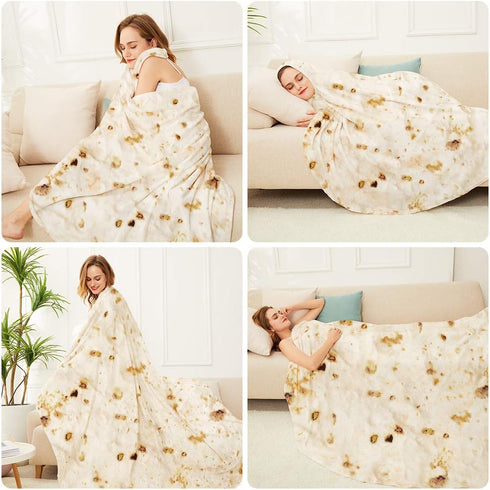 47in LetsFunny Burrito Tortilla Throw Blankets for Adults Teen Kids, Double Sided Tortilla Taco Wrap Blankets, Novelty