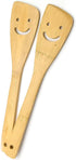 2-Piece 12-Inch Bamboo Smiley Face Wooden Spoons & Spatula Kitchen Cooking Tools for Nonstick Cookware and Wok