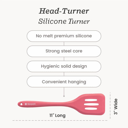 Starpack 'Head Turner' Premium Silicone Turner Spatula - High Heat Resistant, Slotted Non-Stick Rubber