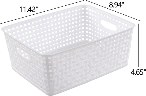 Plastic 8 L Storage Baskets, Medium Kitchen Baskets, White, 4 Packs