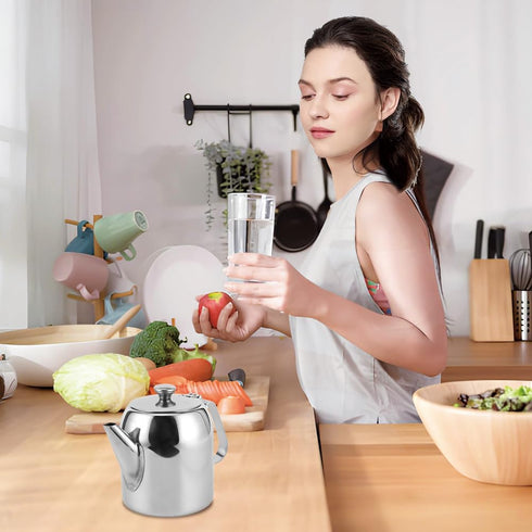 Cold Water Jug Teapot, 20 Ounces Stainless Steel Coffee Pot, Short Spout Tea Kettle for Home Kitchen