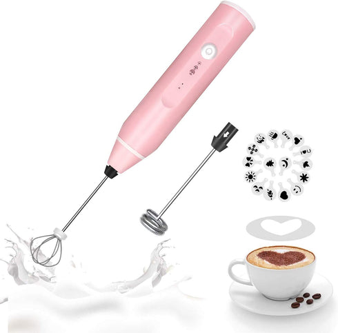 Milk Frother Handheld, Gbivbe Rechargeable Whisk Drink Mixer for Coffee with Art Stencils, Mini Foamer for Cappuccino