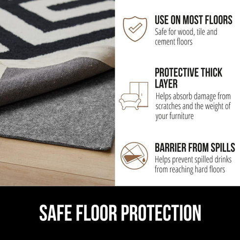 GORILLA GRIP Felt and Natural Rubber Rug Pad, 1/4in Thick, 2x3 FT, Slip Resistant Protection