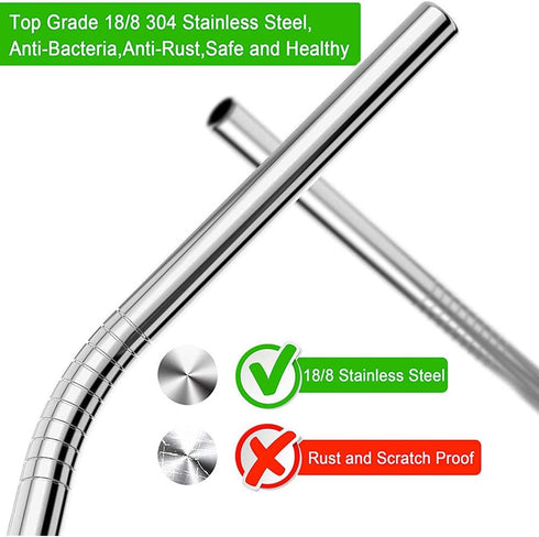 Vinaco Stainless Steel Smoothie Straws, 0.4'' Extra Wide Reusable Metal Drinking Straws, Set of 4 with Cleaning Brush