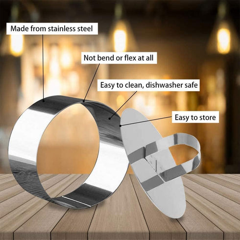 Round Food Molding Set - Stainless Steel Plating Forming Rings, Includes 3 Rings and 1 Fitted Press, 3.15 by 1.5-Inches