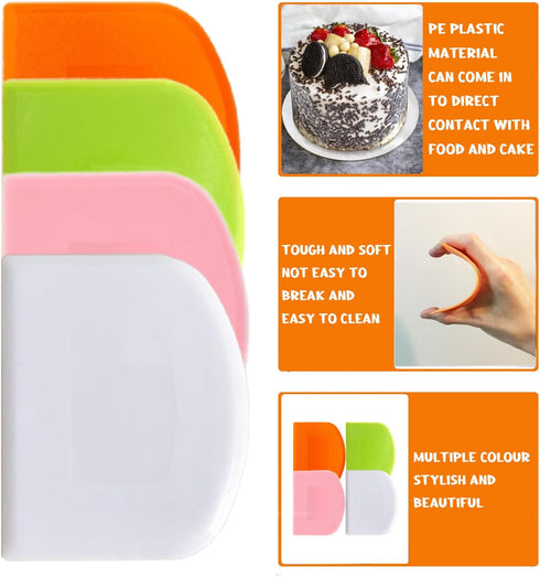 Dough Scraper Bench Scraper for Baking, 4 PCs Flexible Bowl Scraper, Food-safe Plastic Dough Cutter (White, Green,