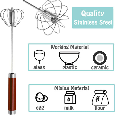 Semi-automatic Whisk, Stainless Steel Egg Beater, Hand Push Rotary Mixer for Whisking, Beating, and Stirring