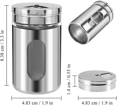 Accmor 2pcs Stainless Steel Salt and Pepper Shakers, Adjustable Pour Holes, Silver Spice Dispenser